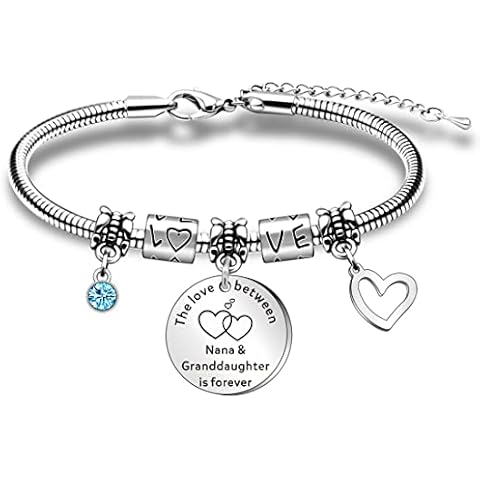 WTOPP Nana And Granddaughter Bracelet Granddaughter Nana Birthday Christmas Gifts Adjustable Snake Bangle Bracelets Gifts for Nana Jewellery The Love Between Nana And Granddaughter Is Forever Cover