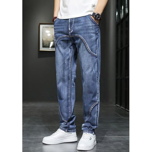 Men's Stretch Straight Leg Jeans Summer Distressed Washed Denim Pants with Pocket 28-443