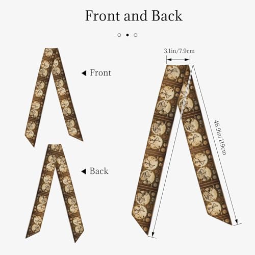 vintage old world map Prints Silk Scarf for Women 46.9 * 3.1 In Headband2