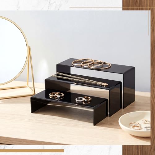 Image of Chuangdi 2 Sets Large Acrylic Risers Display Stands for Figures Collectibles, Shelf Showcase for Dessert Cupcake Candy Treat Action Product Jewelry(Black,Extra Large Set)
