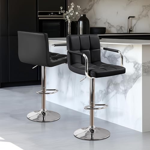 Yaheetech Bar Stools Set of 2, PU Leather Height Adjustable Swivel Barstools, Hydraulic Kitchen Counter Height Bar Chairs with Armrest and Back for Kitchen, Dining Room, Black - view 1