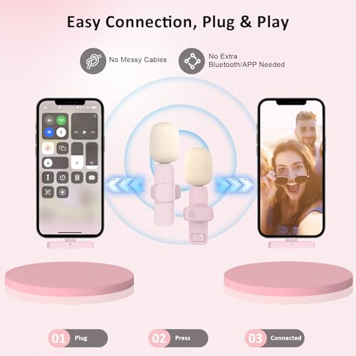 Image of MAYBESTA Mini Wireless Lavalier Microphone for iPhone, iPad, Android - Bluetooth Lapel Phone Microphones for YouTube Video Recording - Clip on Lav Mic for Interview Podcast Vlog(Pink)