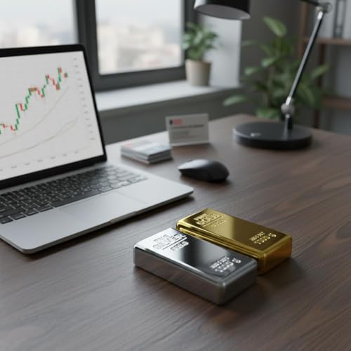 Image of ZAHEPA Realistic Metal Gold & Silver Bar Paperweight for Office Table, Fake Biscuit Paper Weight Table Decoration, Prop for Jewellery Shop & Heist Theme, Unique Gift for Home & Office (Pack of 2)