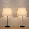 HAITRAL Bedside Table Lamps - Small Nightstand Lamps Set of 2 with Fabric Shade Bedside Desk Lamps for Bedroom, Living Room, Office, Kids Room, Girls Room, Dorm 15 Inches - Black