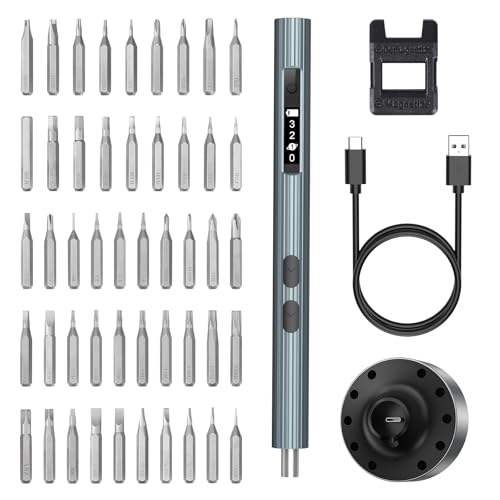 JXTZ Electric Screwdriver Set with 48 S2 Bits, 52-in-1 Digital Display, 4 Torque Settings, LED Lighting, Charging Base, Magnetic Bit Holder for Precision Repair, Electronics, and DIY Projects