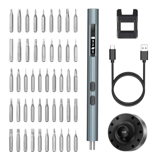 JXTZ Electric Screwdriver Set with 48 S2 Bits, 52-in-1 Digital Display, 4 Torque Settings, LED Lighting, Charging Base, Magnetic Bit Holder for Precision Repair, Electronics, and DIY Projects