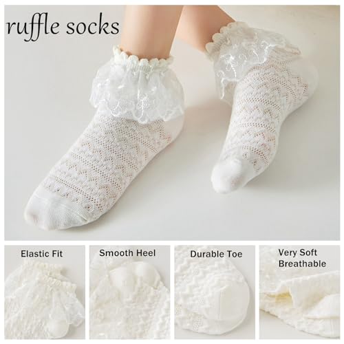 Toddler Ankle Ruffle Mesh Socks Frilly Cotton Trim Lace Princess Sock Baby Girls 4/5 Pack2
