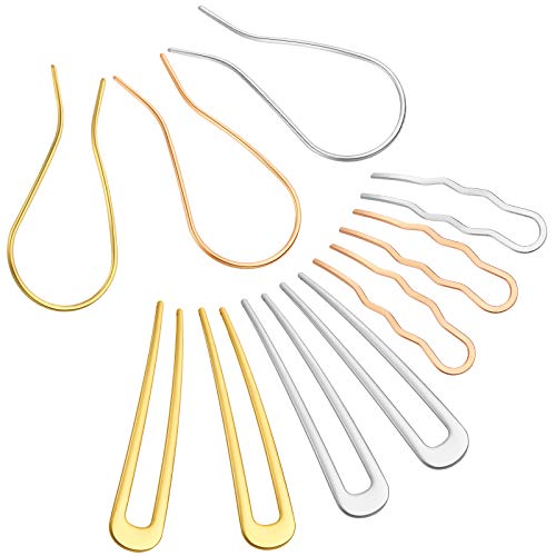 Juinte 10 Pieces Metal U Shaped Hairpins U Shaped Hair Pin Stick Hair Pin Fork Sticks French Hair Pin 2 Prong Updo Chignon Pins Elegant Golden Hair Accessories for Women Girls