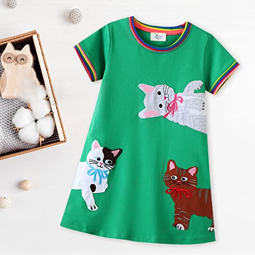 Little Girls Summer Dresses Cat Printed Tunic Short Sleeve Dress with Pocket Summer Casual Beach Sundress Outfits2