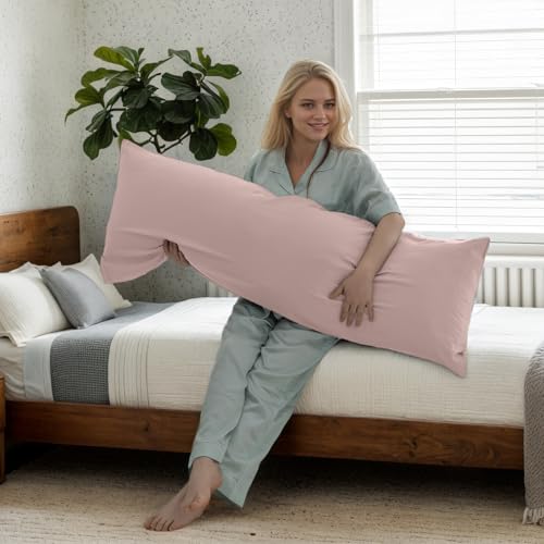 Image of Body Pillow Cases Cover, Bamboo Rayon Pink Body Pillowcases with Zipper Closure, Cooling and Breathable Pillow Case for Hot Sleepers and Night Sweats, 20x54 inches