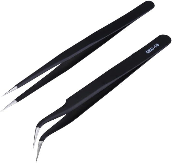 2-Piece Anti-Static Tweezers Set โ Precision ESD Tweezers for Electronics Repair, Soldering, DIY Crafts & Multi-Purpose Use