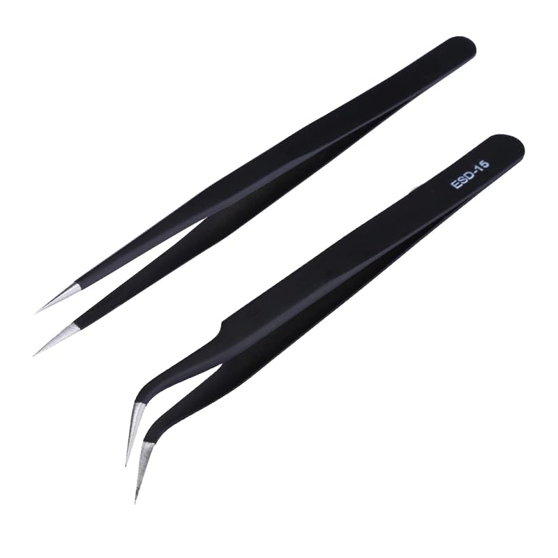 2-Piece Anti-Static Tweezers Set – Precision ESD Tweezers for Electronics Repair, Soldering, DIY Crafts & Multi-Purpose Use