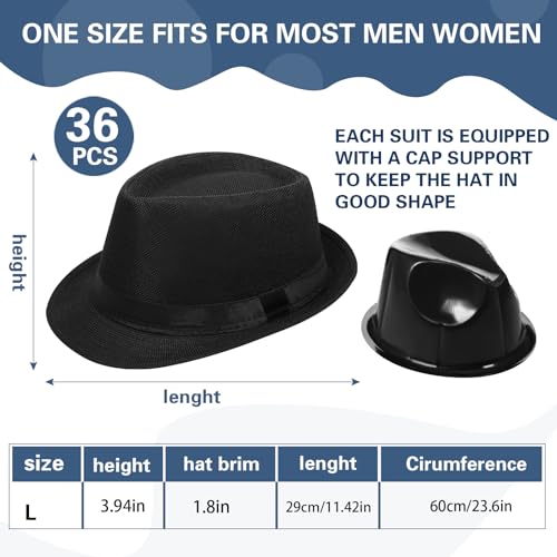 Image of Suhine 36 Pcs Men Fedora Hats for 20s Party Supplies Panama Cap Straw Short Brim for Prom Wedding Summer Party Costume Women