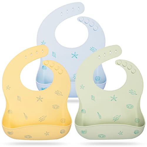 Image of Mia Li Silicone Bibs – 3pcs Waterproof Silicone Bib Set – Silicone Baby Bibs with Adjustable Closure – Non-Messy Toddler Bib
