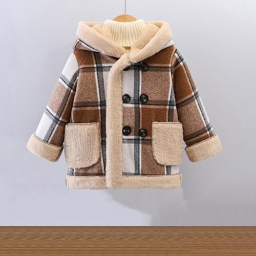 Girl Plaid Fleece Lined Coats Tartan Fluffy Hooded Winter Jacket Long Sleeve Button Down Jackets Hoodie with Pocket2
