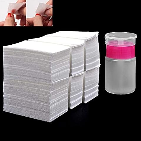 1000PCS Nail Cotton Pads,1pcs Push Down Pump Dispenser Bottle for Nail Alcohol Polish Removal,Nail Wipes,Lint Free Wipes for Acrylic Nails,Gel Residue Wipe Off Solution for Nails Cover