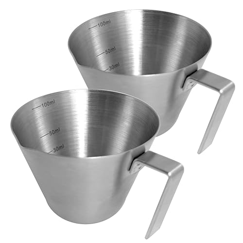 NEOUZA Vasos de chupito de espresso de 100 ml, taza medidora de espresso, paquete de 2 tazas de vertido de acero inoxidable, accesorios de cocina para accesorios de espresso (plata mate)