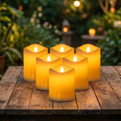 Image of Livinlarge Solar Candles Outdoor Waterproof,6pcs 3 inchx4 inch Solar Flameles Candle |Dusk to Dawn,Auto On /Off,White Fake Candles for Patio Yard Deck Window Table Decor,Holiday Gifts for Mom and Wife