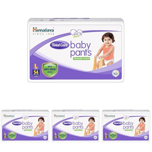 Image of Himalaya Total Care Baby Pants Diapers, Large (8-14 kg), 54 Count, With Anti-Rash Shield, Indian Aloe Vera and Yashad Bhasma, Silky Soft Inner Layer (Pack of 4)
