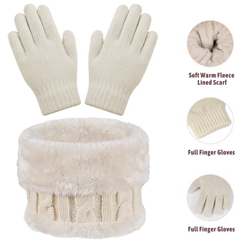 Image of Kids Winter Beanie Hat Scarf Gloves Set for 3-8 Years Old Boys Girls, Thick Warm Knitted Hat Gloves Fleece Lined Scarf Set