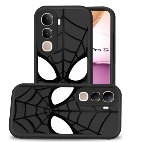 Image of AESTMO Back Case Cover for Vivo Y400 Pro 5G Cover | Spidey Face Mask Design | Silicone Case | Full Body Protection | Camera Protection Back Cover for Vivo Y400 Pro 5G (Black)