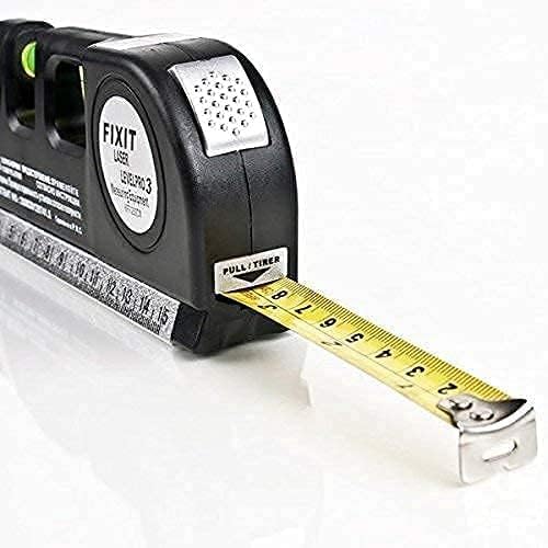 Image of Multipurpose ABS Laser Level Line Tool Kit | Standard Cross | leveler Beam with Metric Rulers 8ft /2.5M for Picture Hanging cabinets Tile Walls (Black)