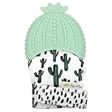 Itzy Ritzy Silicone Teething Mitt - Soothing Infant Teething Mitten with Adjustable Strap, Crinkle Sound & Textured Silicone to Soothe Sore & Swollen Gums - For Ages 3 Months & Up (Cactus)