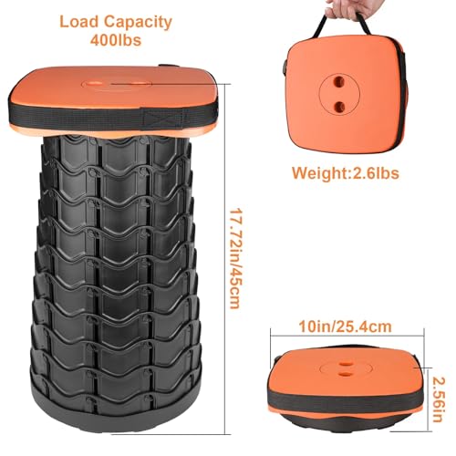 Image of Boreeman Collapsible Square Portable Stool - Lightweight Yet Sturdy With 400lbs Load Capacity - Upgraded Foldable for Camping, Fishing, Hiking, BBQ (Orange)