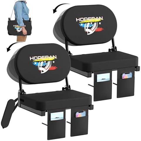 HOPERAN 2PC Stadium Seats for Bleachers with Back Support, Padded Bleacher Chairs with Back and Cushion, Folding Rotating Back Bleacher Seat, Lightweight Portable Stadium Chair with Shoulder Strap Cover