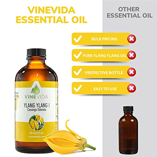 Natural Ylang Ylang Essential Oil 4 Oz - 100% Pure Undiluted Therapeutic Grade Oil By Vinevida - Ylang Ylang Diffuser Aromatherapy - Ylang Ylang Oil For Skin, Hair Care, Massage (Huge 4 Ounce Bottle) #TOP6