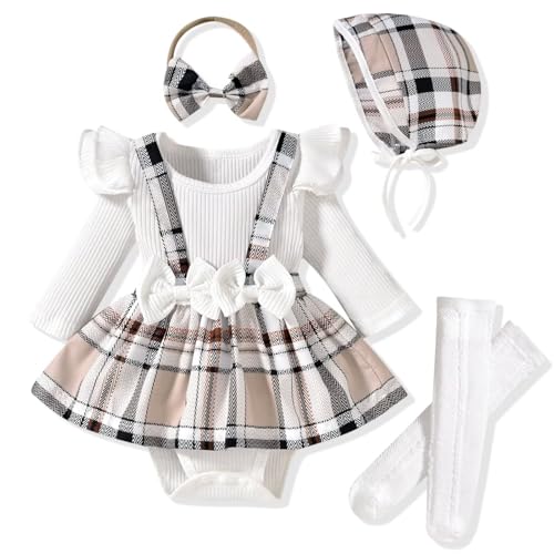 Image of Unutiylo Preemie Newborn Baby Girl Clothes Romper Suspender Dress Fall Winter Outfits Ruffle Long Sleeve Jumpsuit