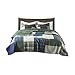 Woolrich Mill Creek Reversible Quilt Set - Cottage Styling Reversed to Solid Color, All Season Lightweight Coverlet, Cozy Bedding Layer, Matching Shams, Oversized King/Cal King, Plaid Green 3 Piece