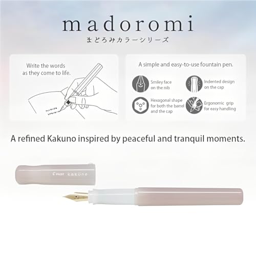 Image of Pilot Kakuno Fountain Pen Madoromi Color Series, Gold (Smiley Face) Medium Nib, Perfect for Beginners and Creative Expression, Ivory, PFKA-1MDIM