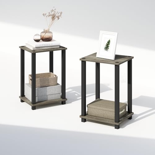 Image of Furinno Simplistic Night Stand Set of 2, 2-Tier Small Nightstand with Open Shelf, Toolless Bedside Table, End Table, Side Table, for Bedroom, Closet, Dorm, French Oak
