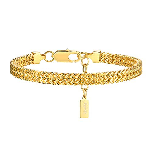 Gamtic Bracelet Homme Acier Inoxydable - Bracelets Liens Réglable Élégant Argent Noir Or avec Coffret Cadeau pour Hommes (Or)