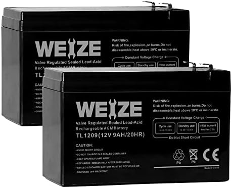 WEIZE 12V 9AH Battery, Sealed Lead Acid Battery with F2 Terminals, Rechargeable Replaces 12 Volt 8AH 10AH for Razor e200 / e200s / e225 / e300, APC UPS Computer Backup Power (BX1300LCD), 2 Pack