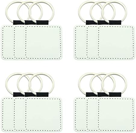 12 Pcs Sublimation Blank Keychains,PU Leather White Keychains Ornament Pendants for Man Women Crafts Heat Transfer (Square)