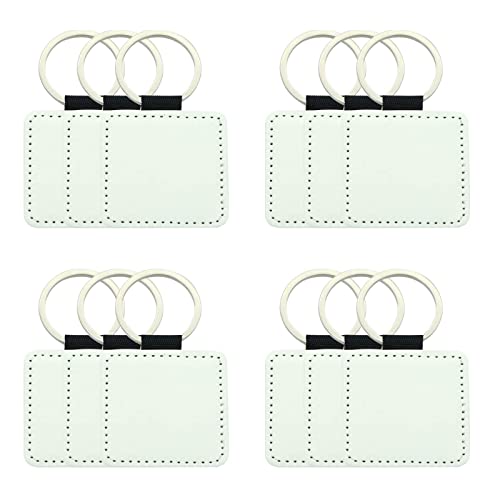 Image of 12 Pcs Sublimation Blank Keychains,PU Leather White Keychains Ornament Pendants for Man Women Crafts Heat Transfer