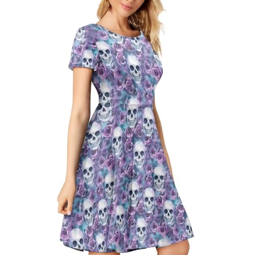 Image of AFPANQZ Womens Casual Summer Lightweight Vintage Dress Short Sleeve Midi Dress Knee-Long Luxury Formal Dress