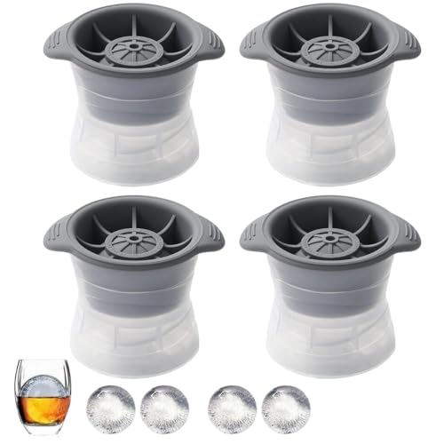 Kit 4 Formas de Gelo para Whisky Esfera Grande 5 cm com Tampa de Silicone Coquetel Gin Vodka Bebidas Qualidade Premium Durável