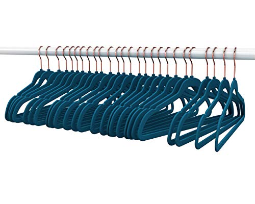 Premium Quality Velvet Hanger (Set of 50) - Ultra -Thin No Slip Velvet Suit Hangers - Swivel Rose Gold Hooks, Stronger Than Standard Velvet Hangers - Space Saving Valvet Hanger (50, Blue)