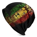 Niqqzit Jamaican Rasta Reggae Judah Lion Beanie Hat for Men/Women Slouchy Beanie Ski Skull Cap Winter Thin Stretch Acrylic Knit Hat