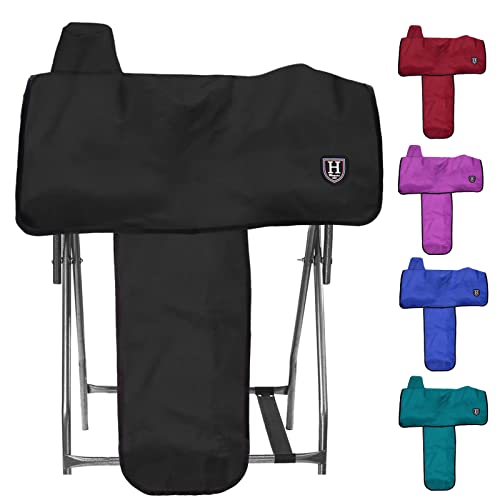 Image of Harrison Howard Long-Lasting 6 Elastic Straps 600 Denier Waterproof Western Saddle Cover-Black