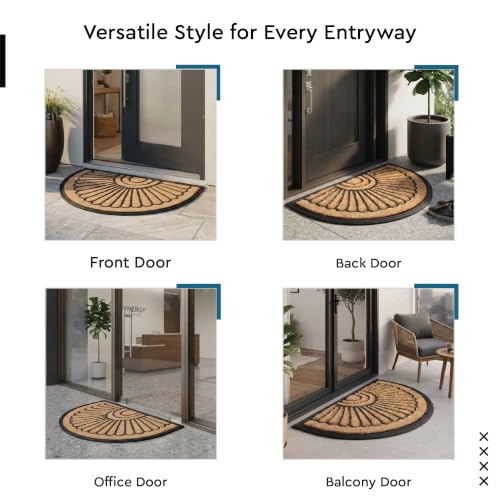Image of Encasa XO Half-Round Coir Doormat | Heavy-Duty Rubber Entrance Mat-75x45 cm