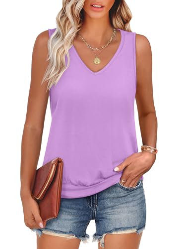 Image of ANRABESS Women Tank Tops Summer V Neck Sleeveless Casual Loose Fit Cute Cami Basic T Shirts Solid Tees 2026 Trendy Outfits