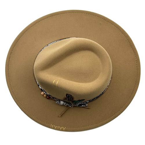 Image of Classic Wide Brim Fedora Hat for Women Man Floppy Panama Hat Western Felt Outdoor Hat with Band Sun Protection