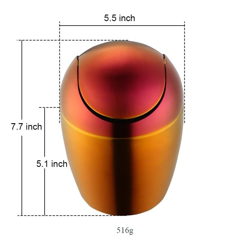 Image of Mini Desktop Trash Can with Swing Lid 18 /10 Stainless Steel Counter Top Garbage Bin Egg Shaped Metal Waste Bin (Orange Red, 0.4 Gallon)