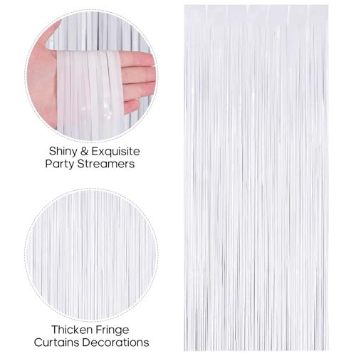 Image of 2 Pack Fringe Curtains Backdrops, Foil Fringe Curtains, Door Streamers for Birthday Wedding Bridal Shower Holiday Graduation Party Decorations, Photo Booth Backdrops, White
