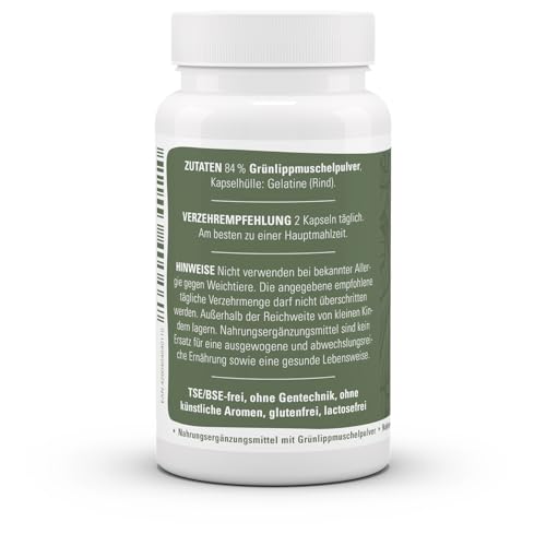Grünlipp 500 mit Grünlippmuschel aus Neuseeland, 1000 mg pro Tagesdosis, laborgeprüft, 150 Kapseln