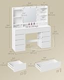 VASAGLE KAILYN Collection - Dressing Table with LED Mirror, Vanity Desk with Power Outlets, 9 Drawers, 9 Dimmable Bulbs, 3 Light Colours, Toolless Slide Rail Assembly, Cloud White RDT141WB03 - Image 7
